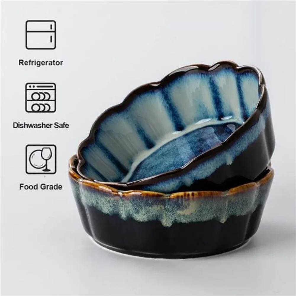 Ceramic Cat Bowls,5 Inch Cat Bowls for Food and Water (Blue/Green-2 Packs)